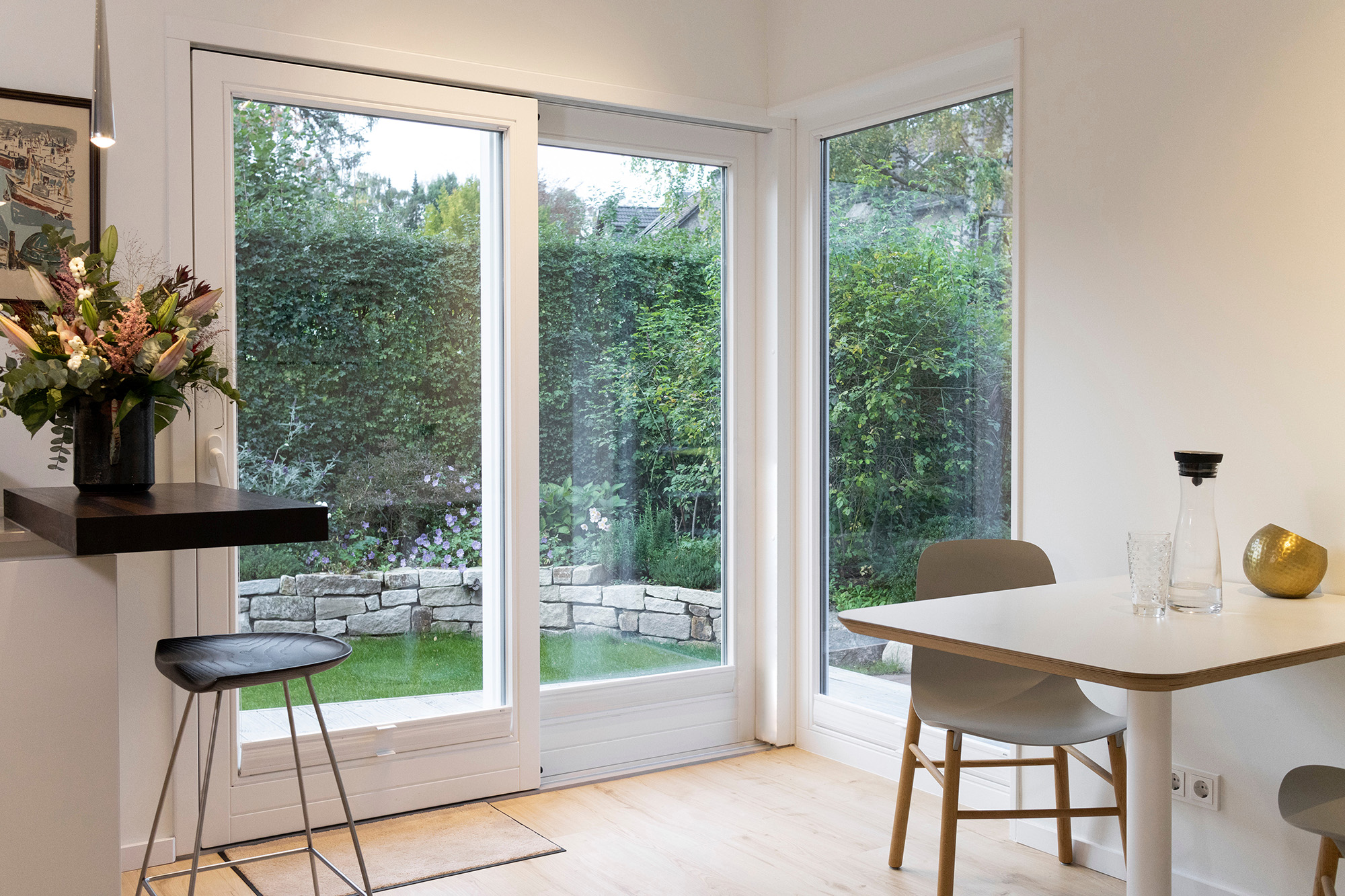 Eckfenster Schiebetuer Esstisch Terrasse Innenarchitektur