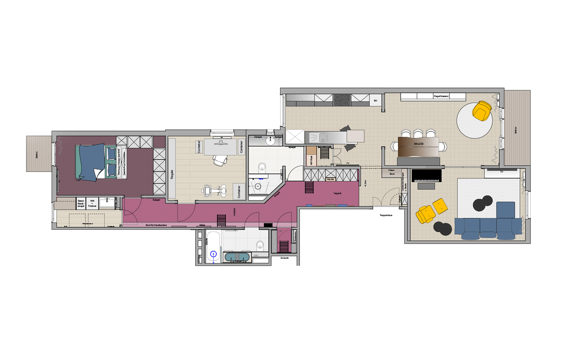 Altbauwohnung Modernisierung Grundriss koloriert Hamburg Innenarchitektur