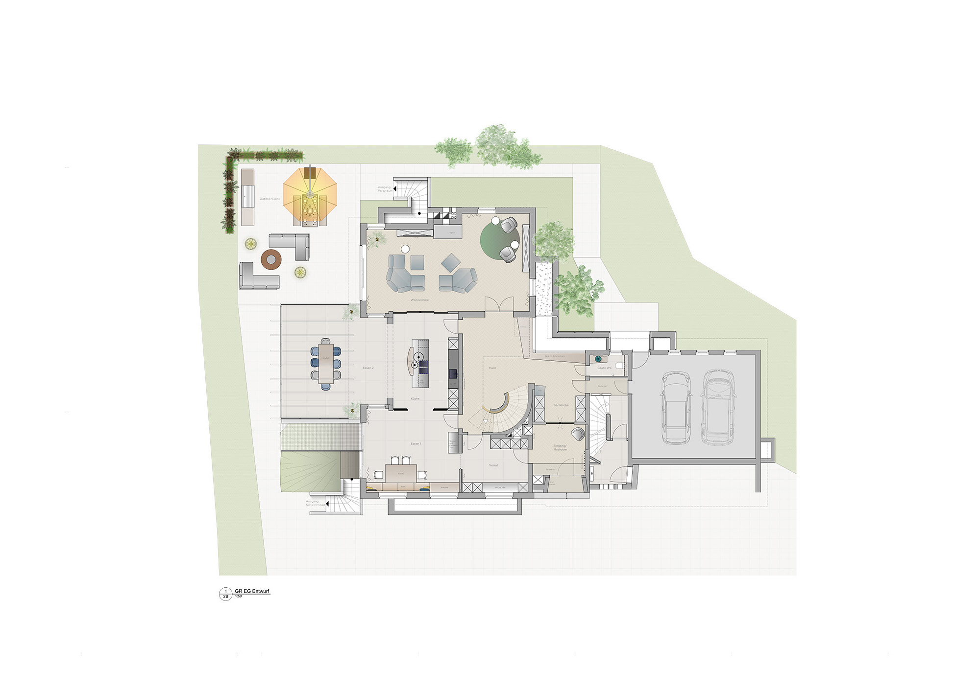 Grundriss Erdgeschoss Wohnzimmer Esszimmer Terrasse