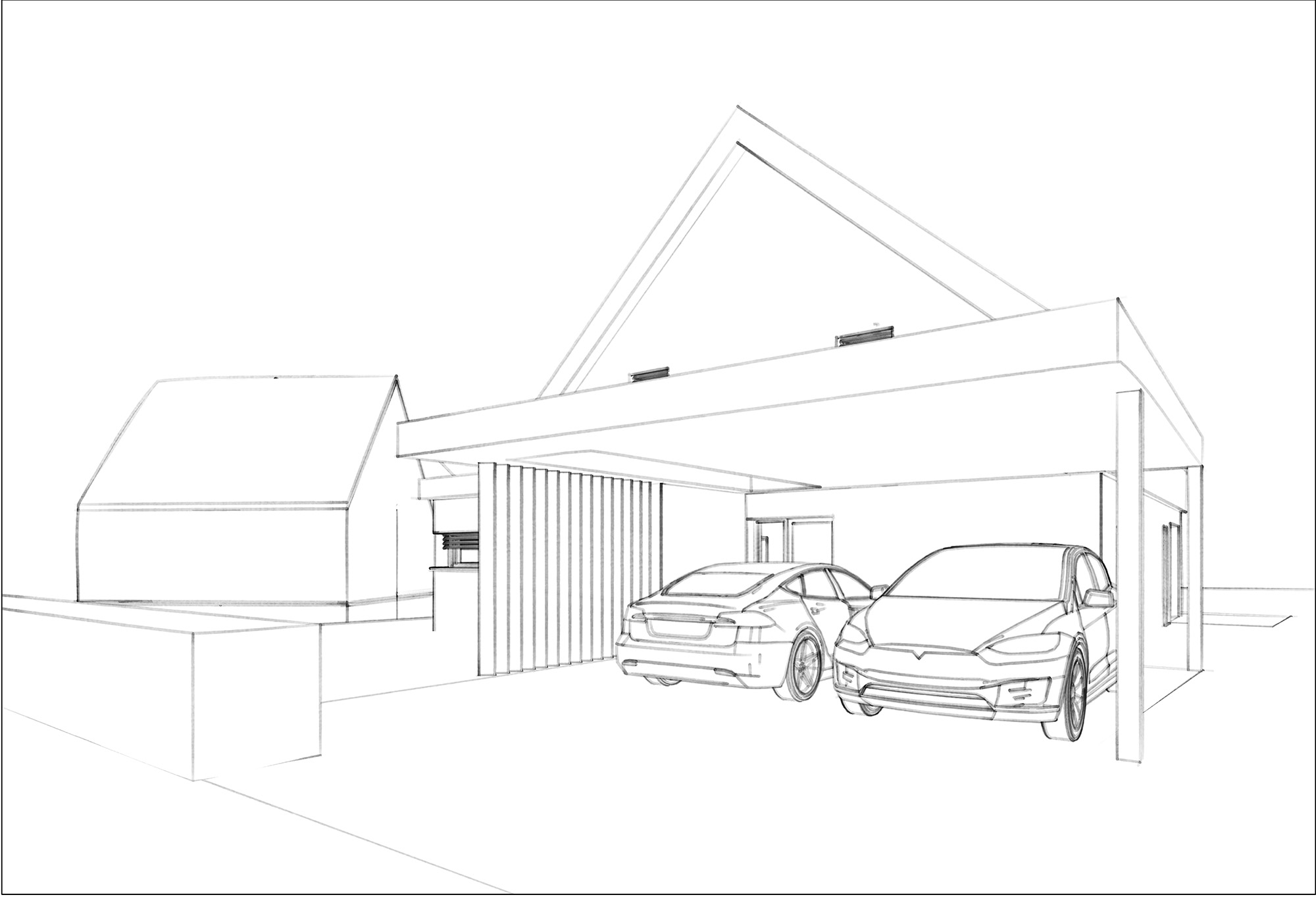 Ansicht außen Handskizze Carport