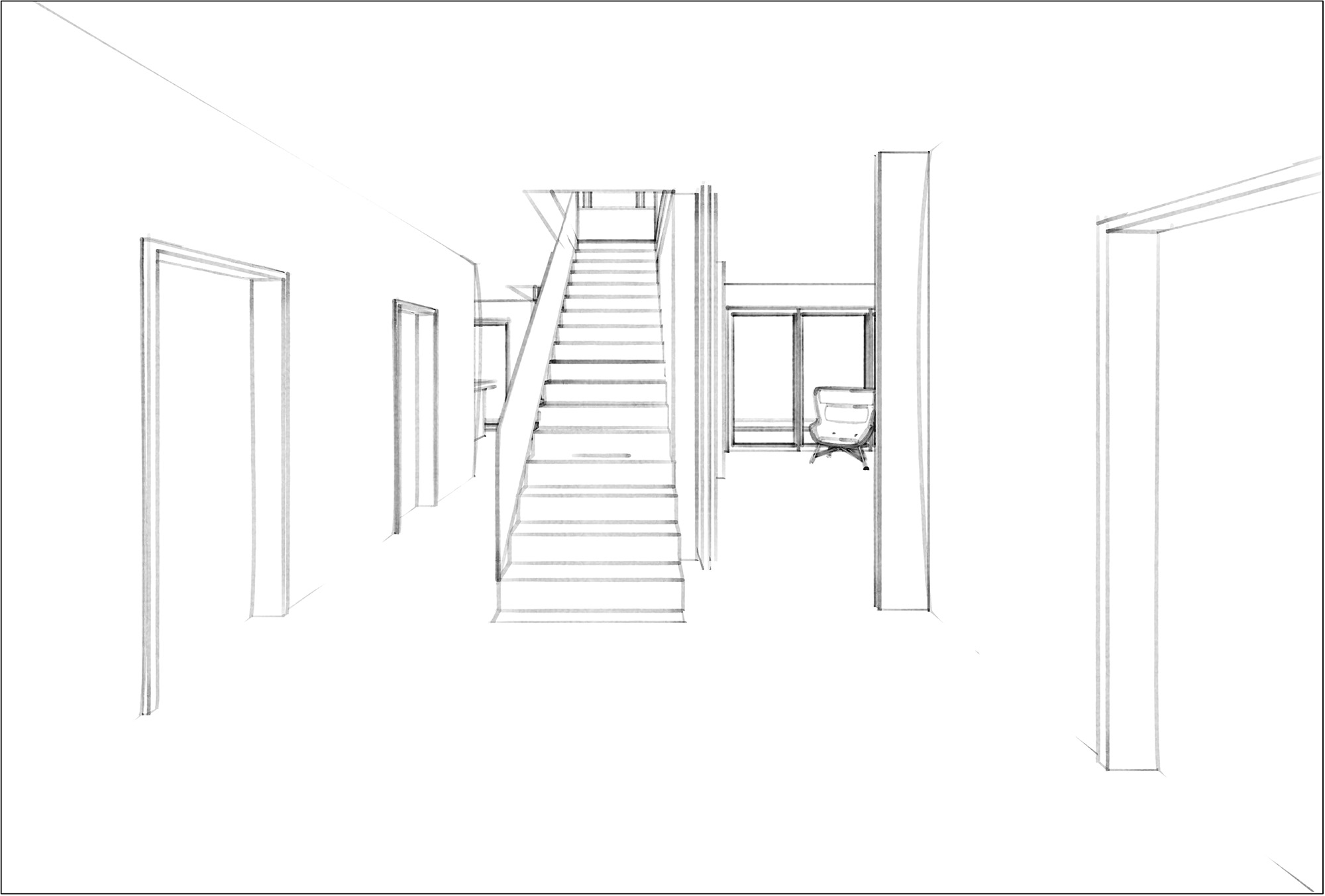 Ansicht Handskizze Eingang Treppe