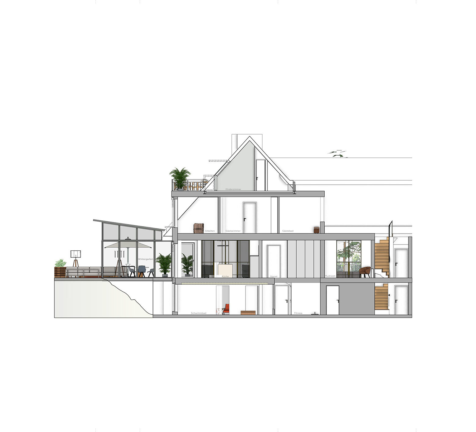3D Querschnitt Haus Stockwerke