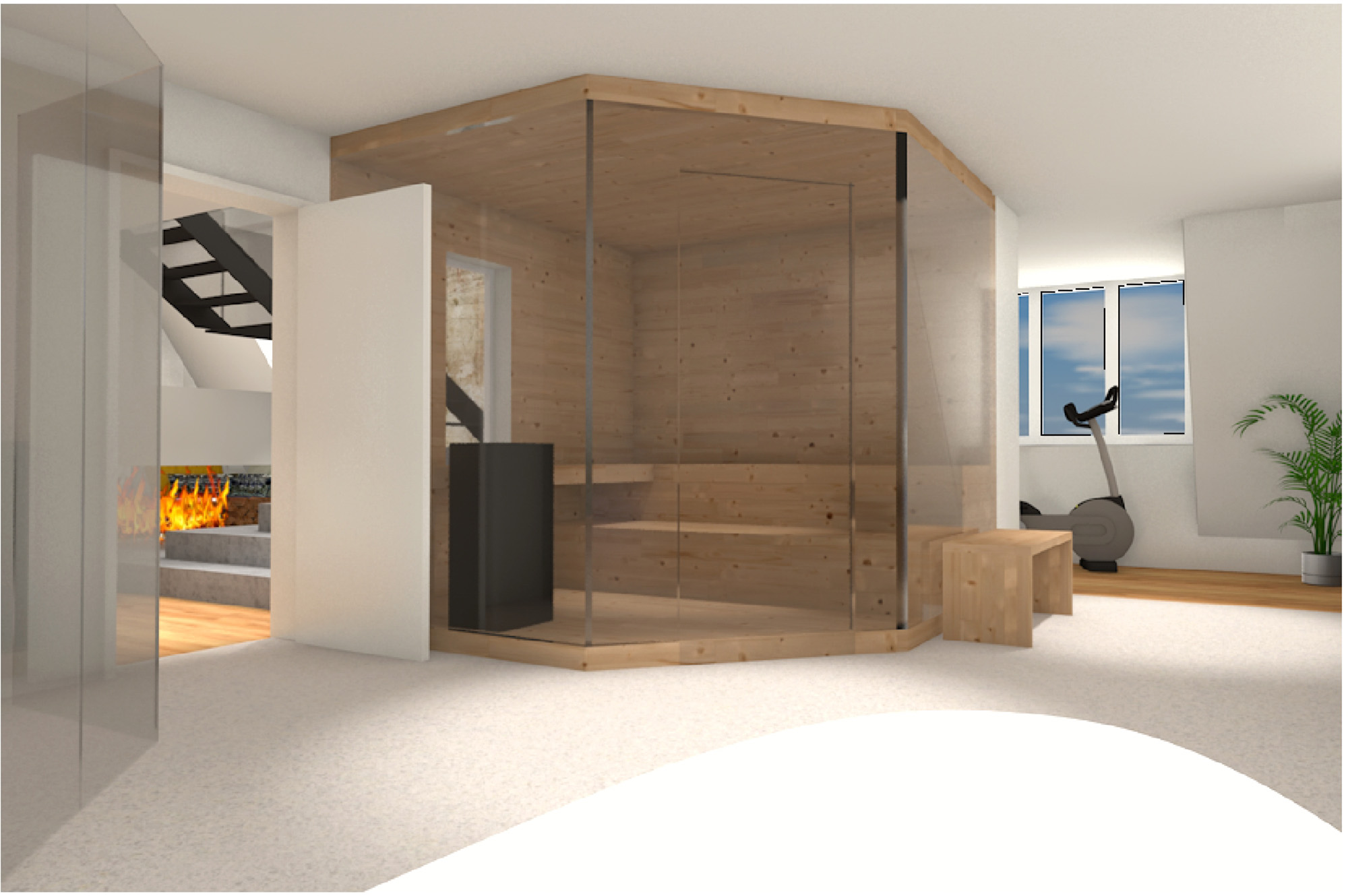 3D Ansicht Badezimmer Sauna Homegym