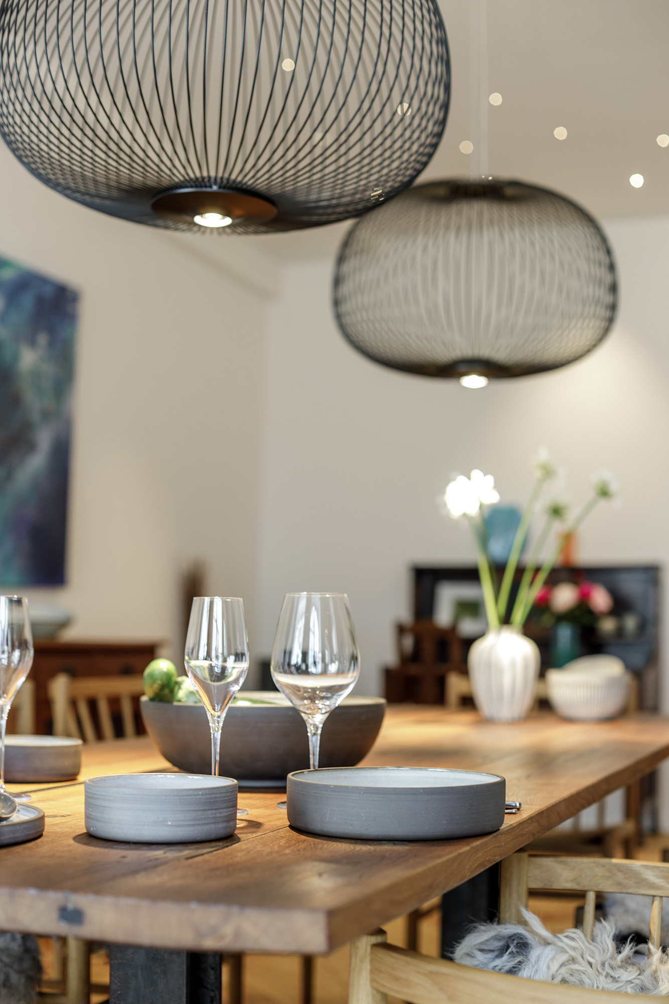 Esszimmer Geschirr Beleuchtung Steingut modern