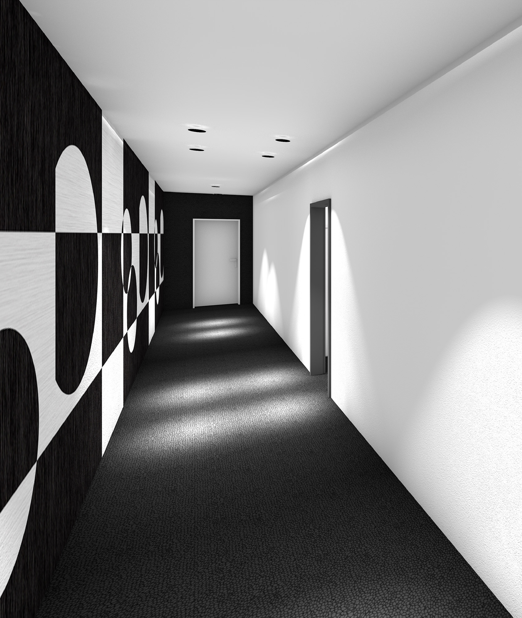 Hotel Flur Design Planung geometrische Tapete Hamburg