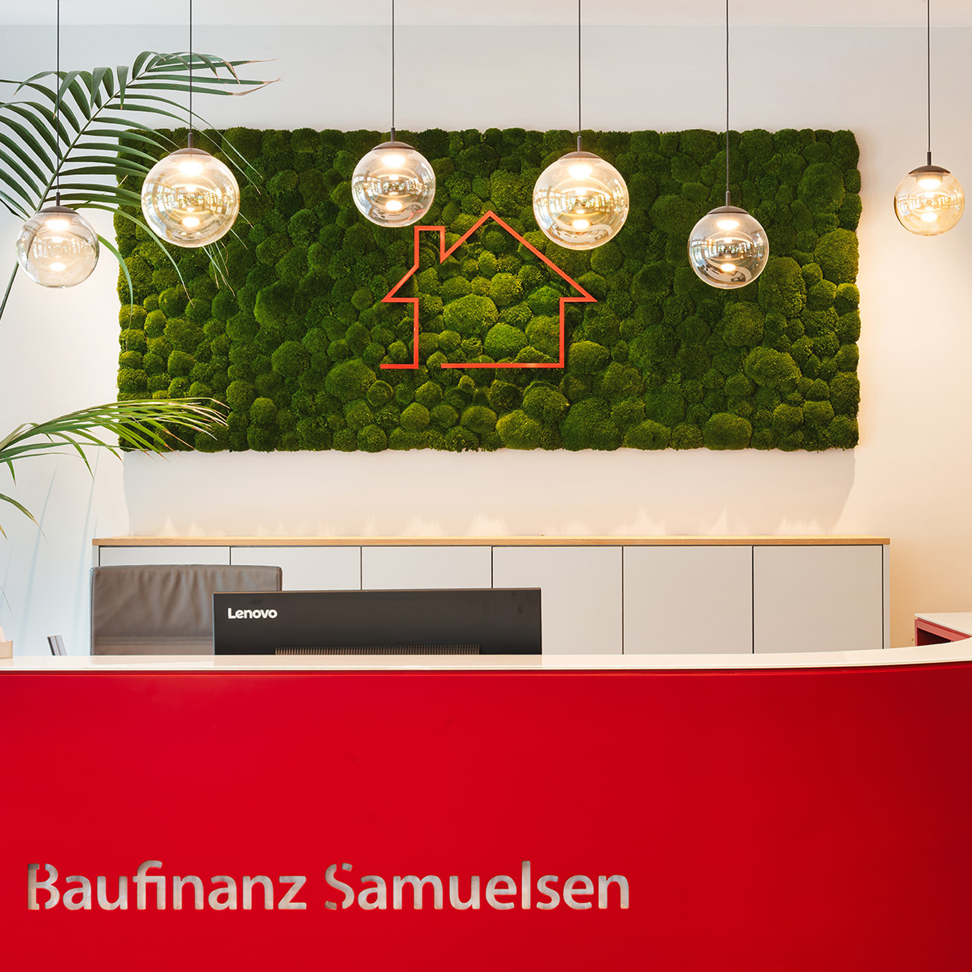 Baufinanz Samuelsen Empfang Baufinanzierung Mooswand Büro
